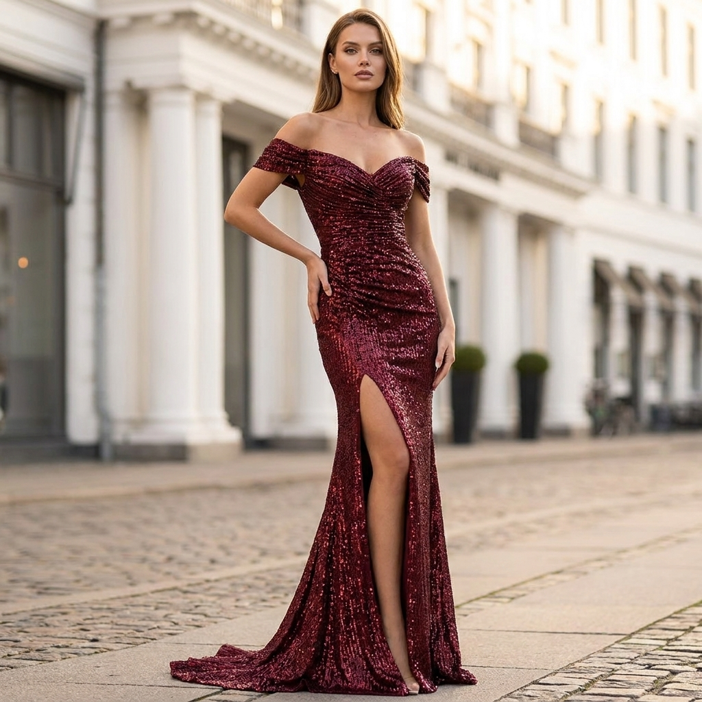 Julia │ Women's Sequin Slit Fitted Gala Dress