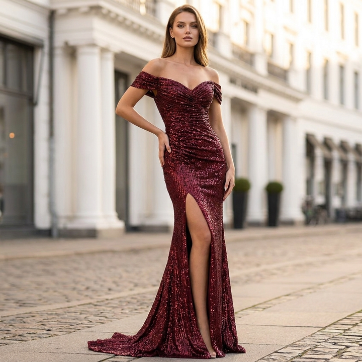 Julia │ Women's Sequin Slit Fitted Gala Dress