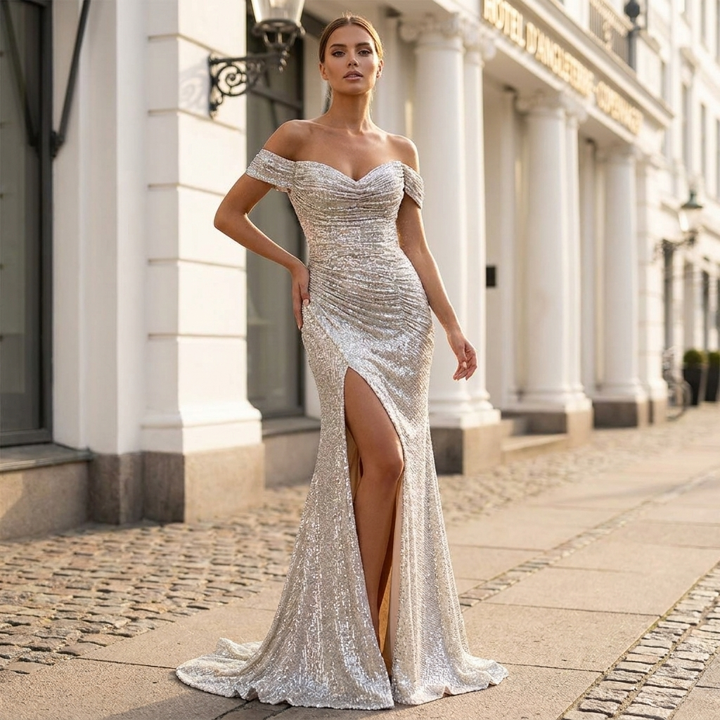 Julia │ Women's Sequin Slit Fitted Gala Dress