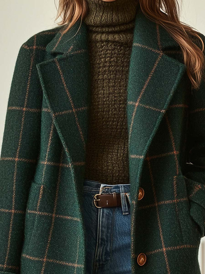 Tabitha │ Women's Check Lapel Collar Coat
