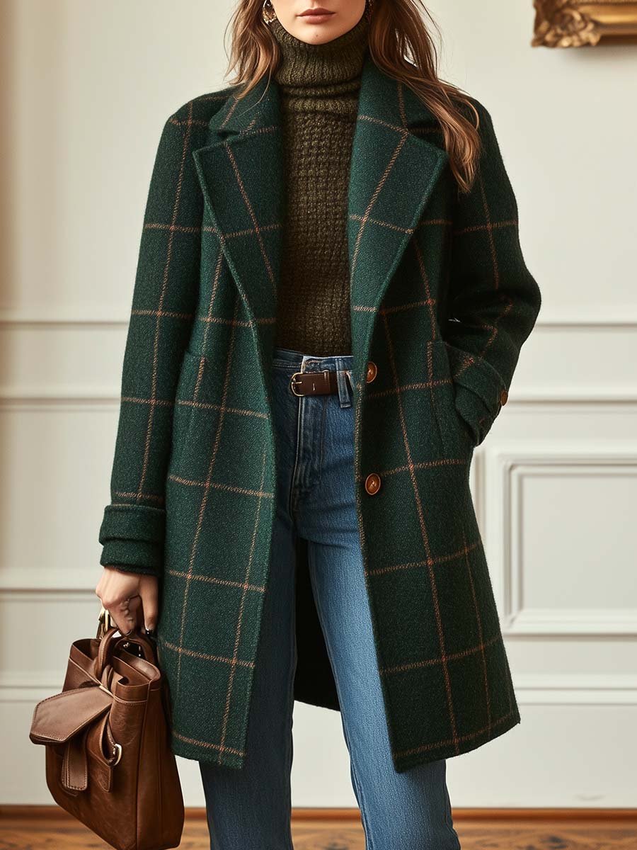 Tabitha │ Women's Check Lapel Collar Coat