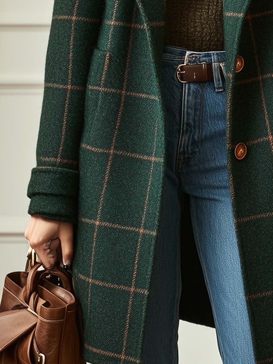 Tabitha │ Women's Check Lapel Collar Coat