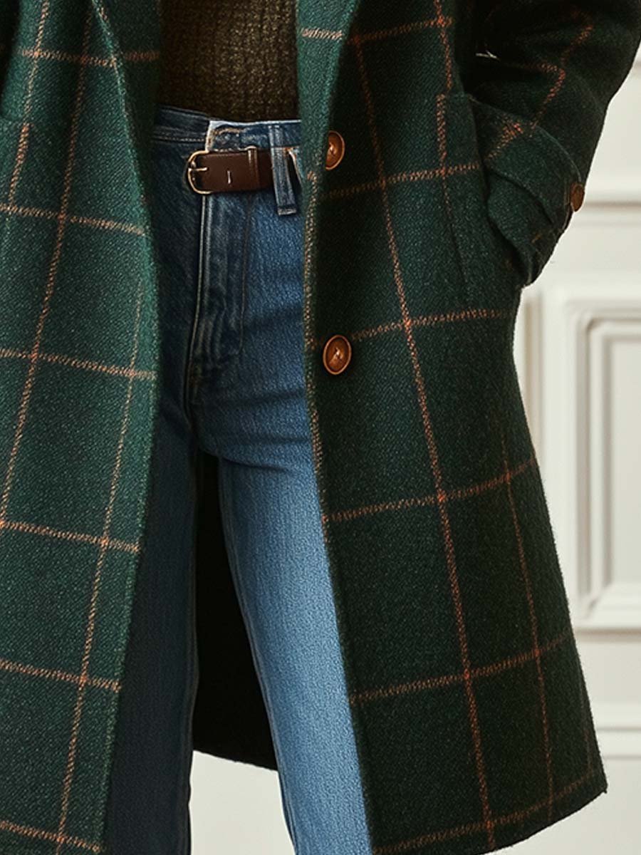 Tabitha │ Women's Check Lapel Collar Coat