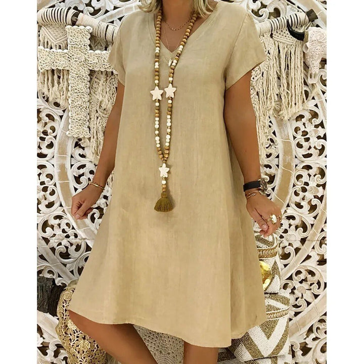 Ivy │ Women's Linen V-Neck Short Sleeve A-Line Mini Dress For Summer