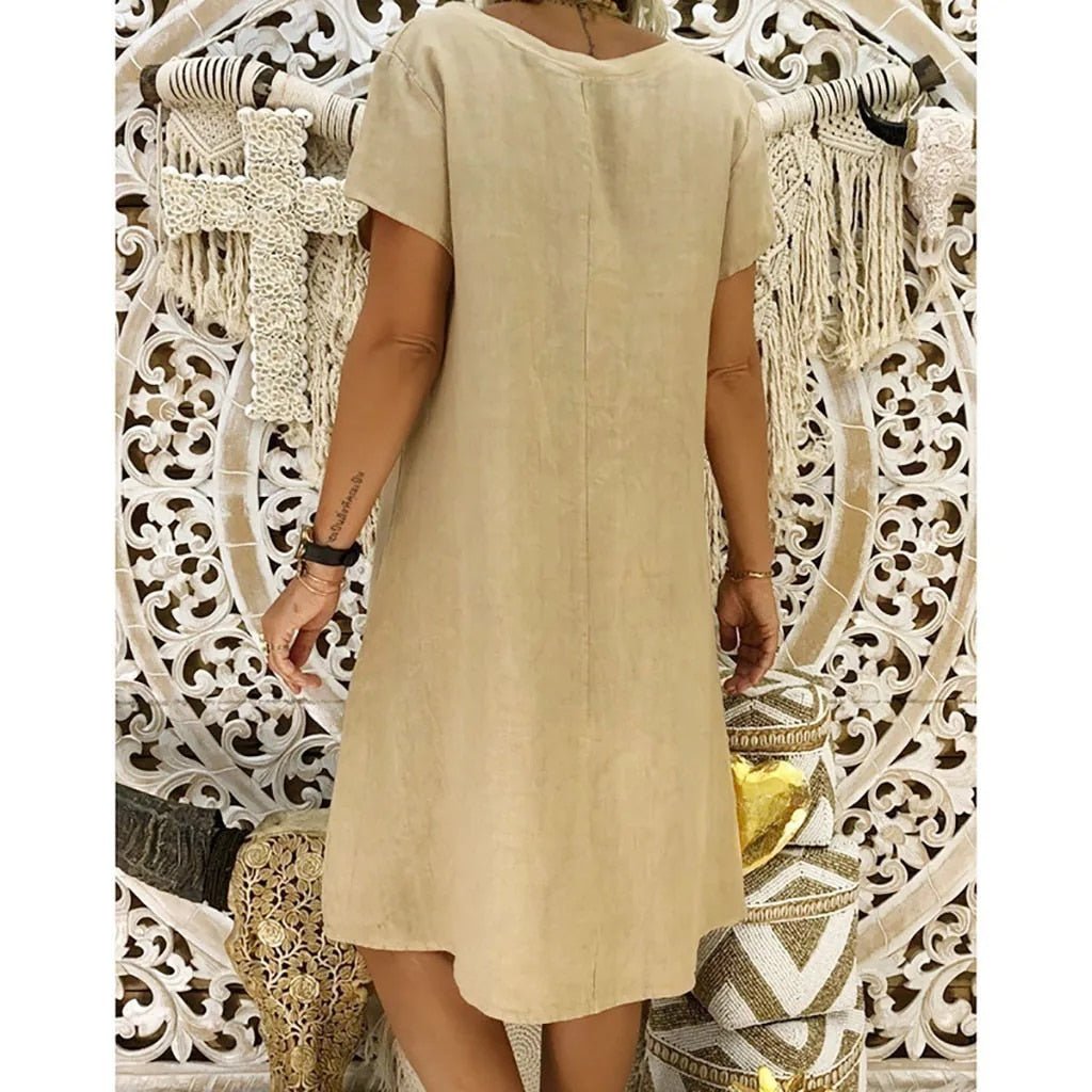 Ivy │ Women's Linen V-Neck Short Sleeve A-Line Mini Dress For Summer