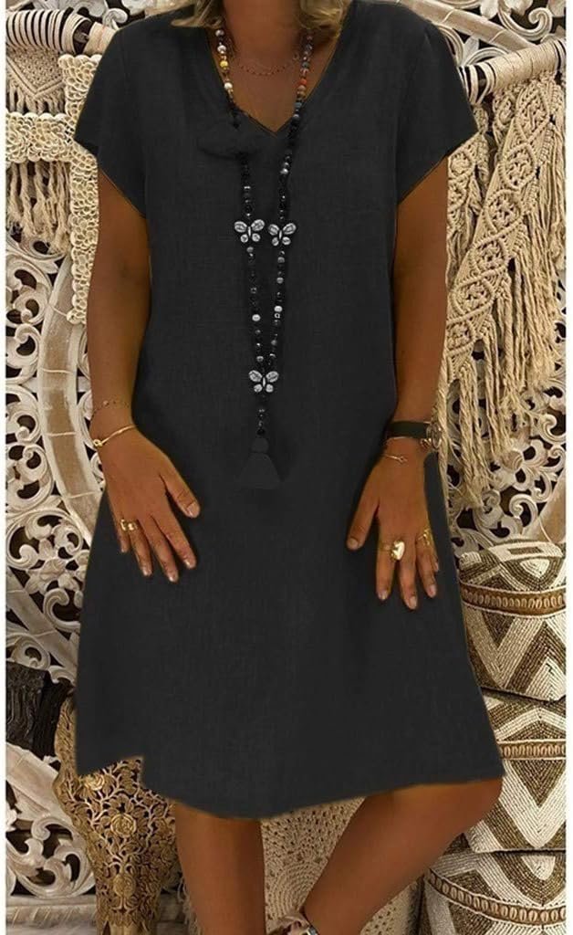 Ivy │ Women's Linen V-Neck Short Sleeve A-Line Mini Dress For Summer