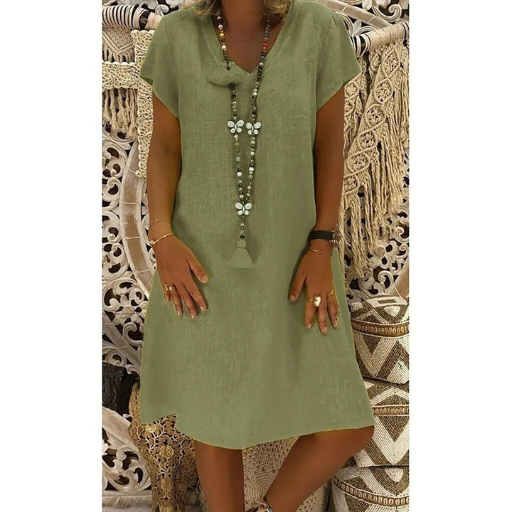 Ivy │ Women's Linen V-Neck Short Sleeve A-Line Mini Dress For Summer