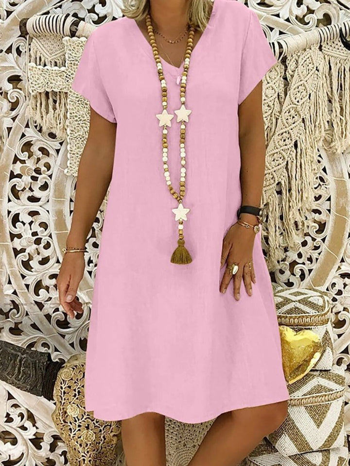 Ivy │ Women's Linen V-Neck Short Sleeve A-Line Mini Dress For Summer