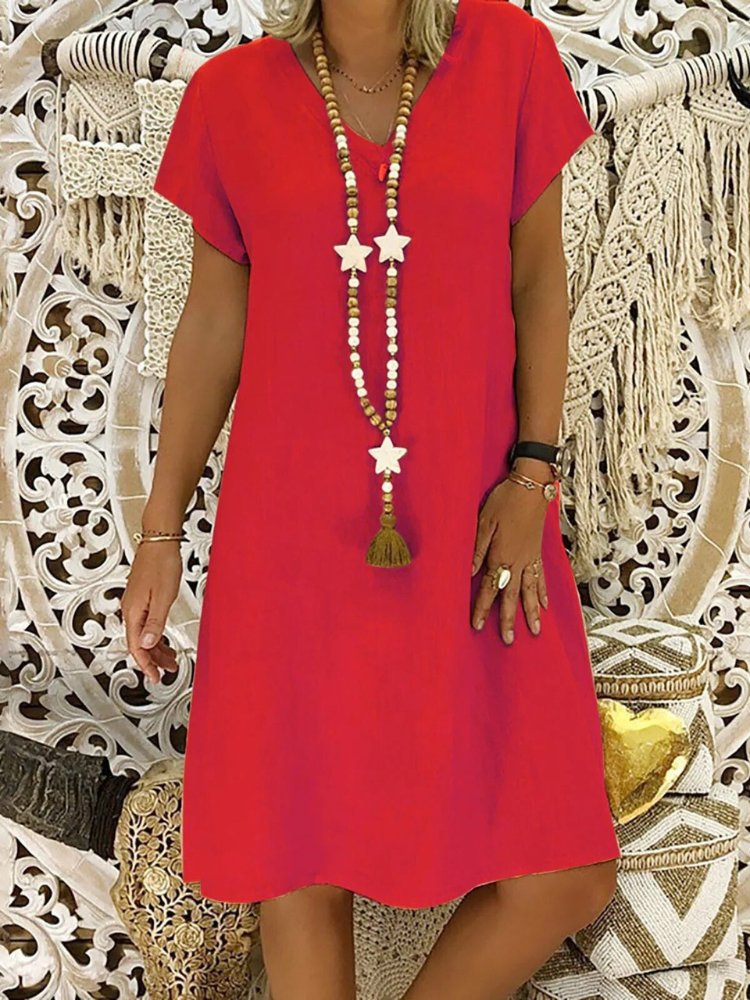 Ivy │ Women's Linen V-Neck Short Sleeve A-Line Mini Dress For Summer