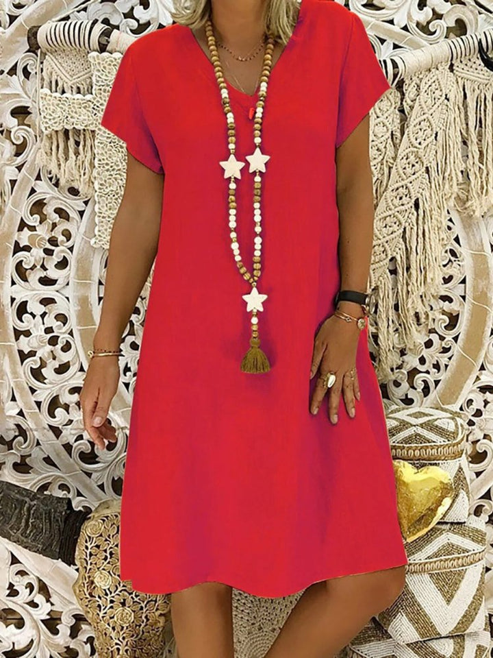 Ivy │ Women's Linen V-Neck Short Sleeve A-Line Mini Dress For Summer
