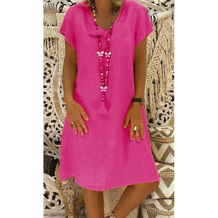 Ivy │ Women's Linen V-Neck Short Sleeve A-Line Mini Dress For Summer