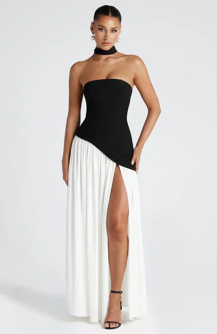 Zephyrine │ Women's Strapless Asymmetric Maxi Wedding Guest Dress With Halter Scarf