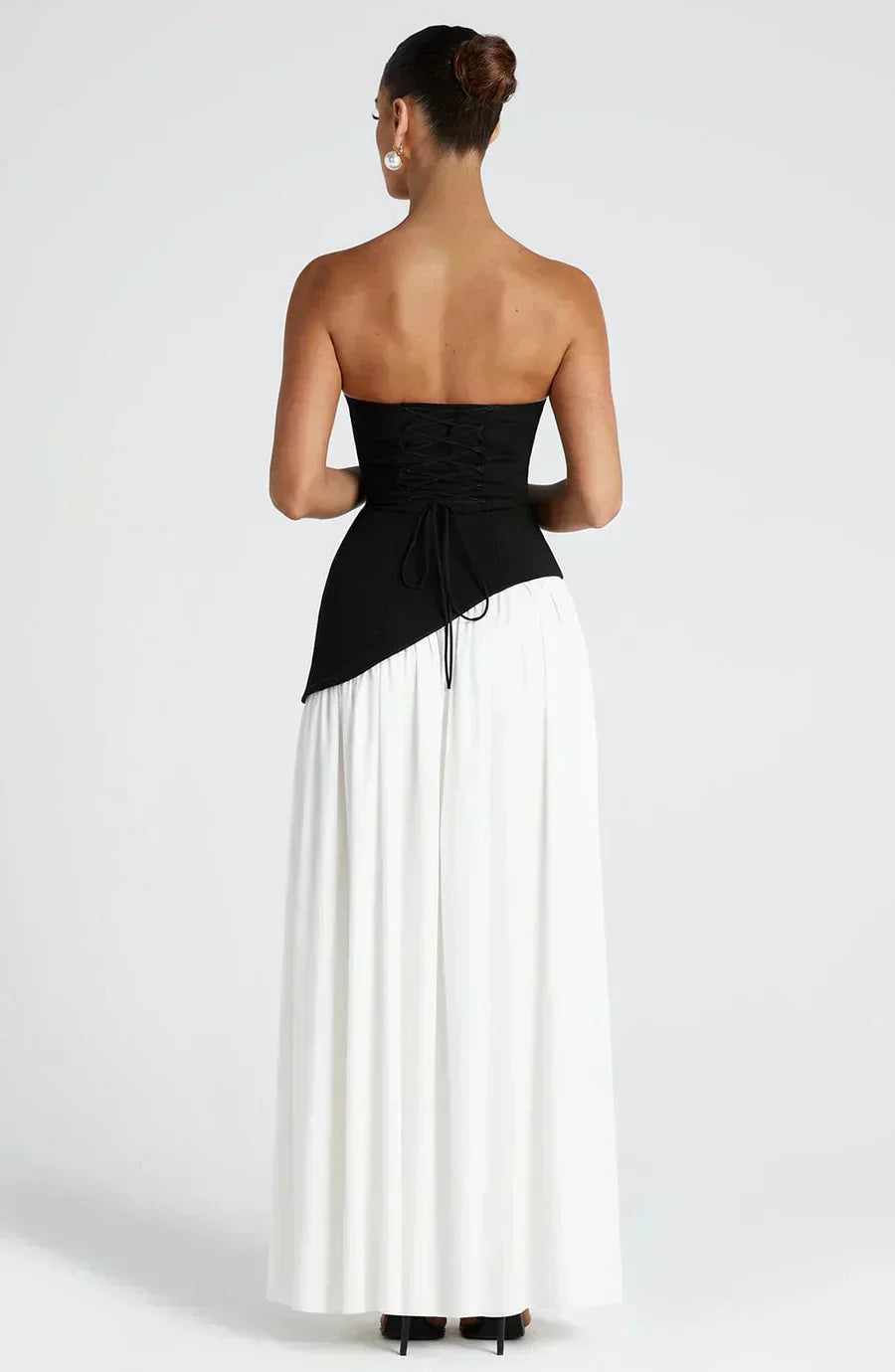 Zephyrine │ Women's Strapless Asymmetric Maxi Wedding Guest Dress With Halter Scarf