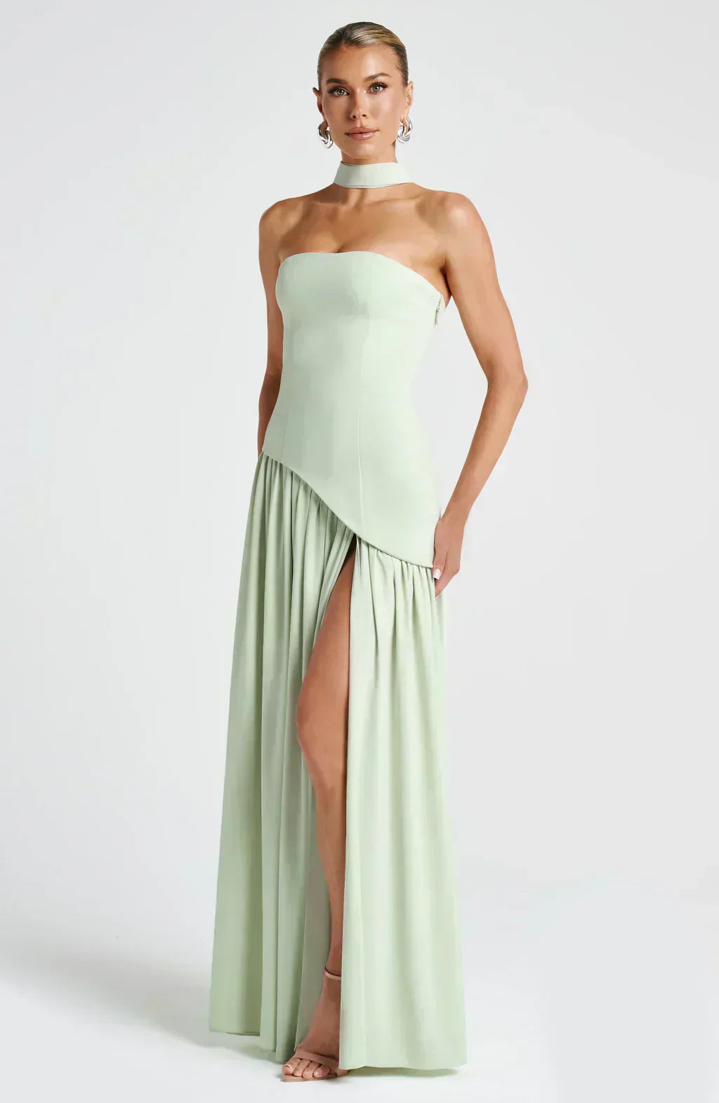 Zephyrine │ Women's Strapless Asymmetric Maxi Wedding Guest Dress With Halter Scarf