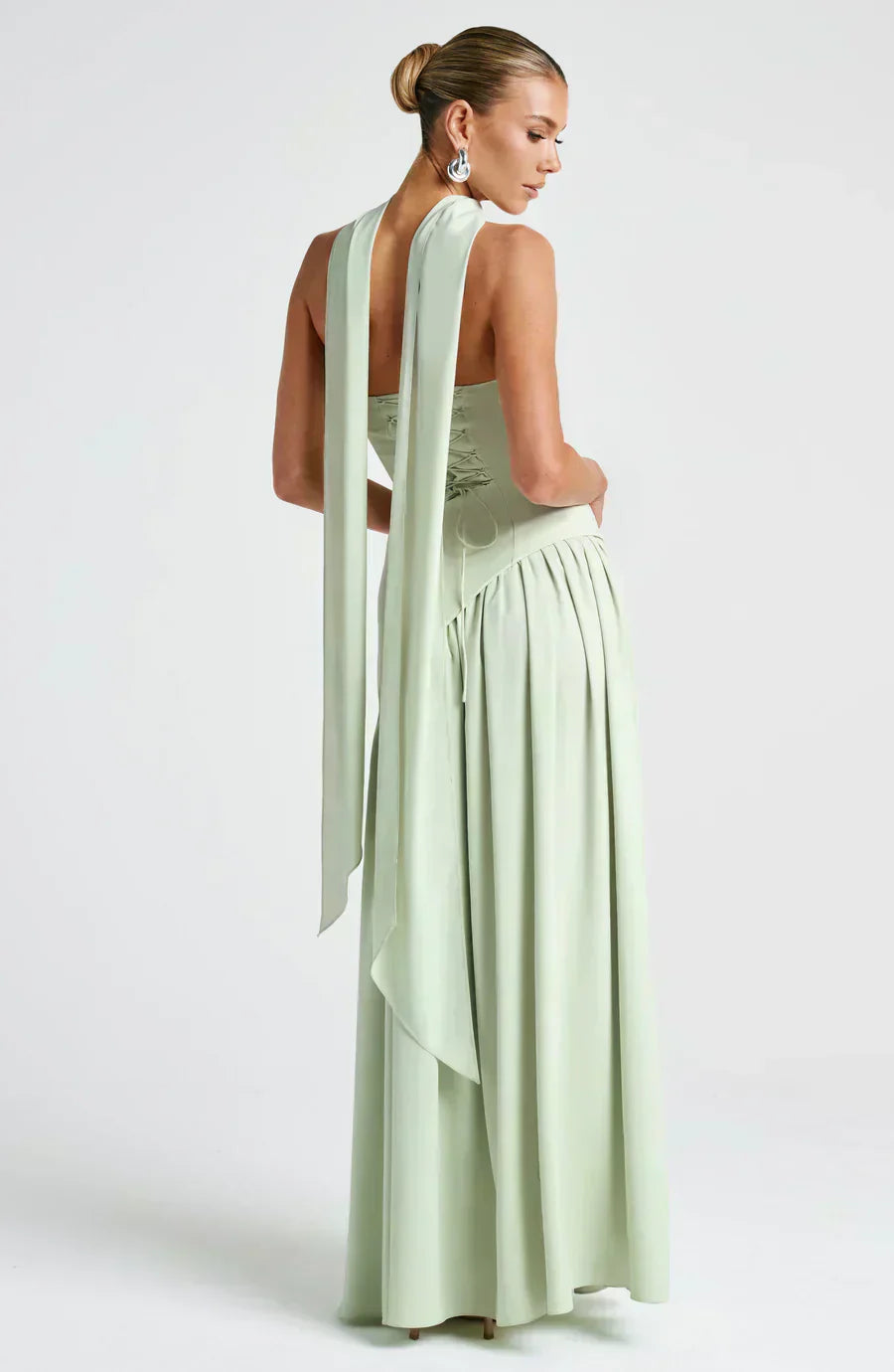 Zephyrine │ Women's Strapless Asymmetric Maxi Wedding Guest Dress With Halter Scarf