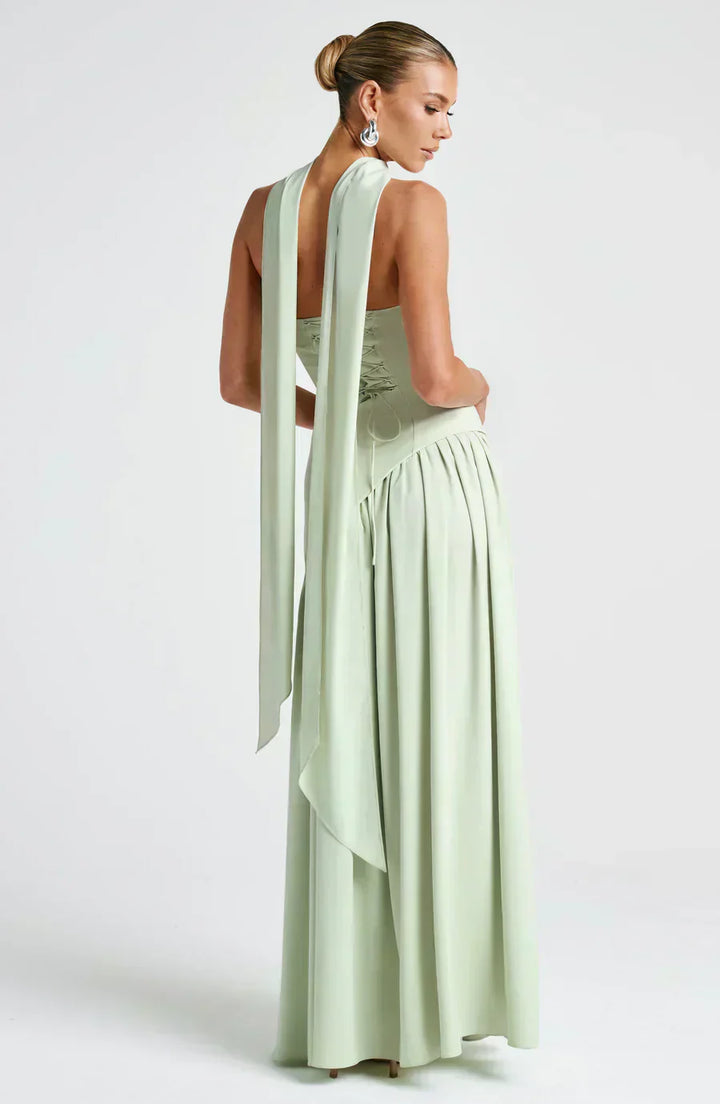 Zephyrine │ Women's Strapless Asymmetric Maxi Wedding Guest Dress With Halter Scarf