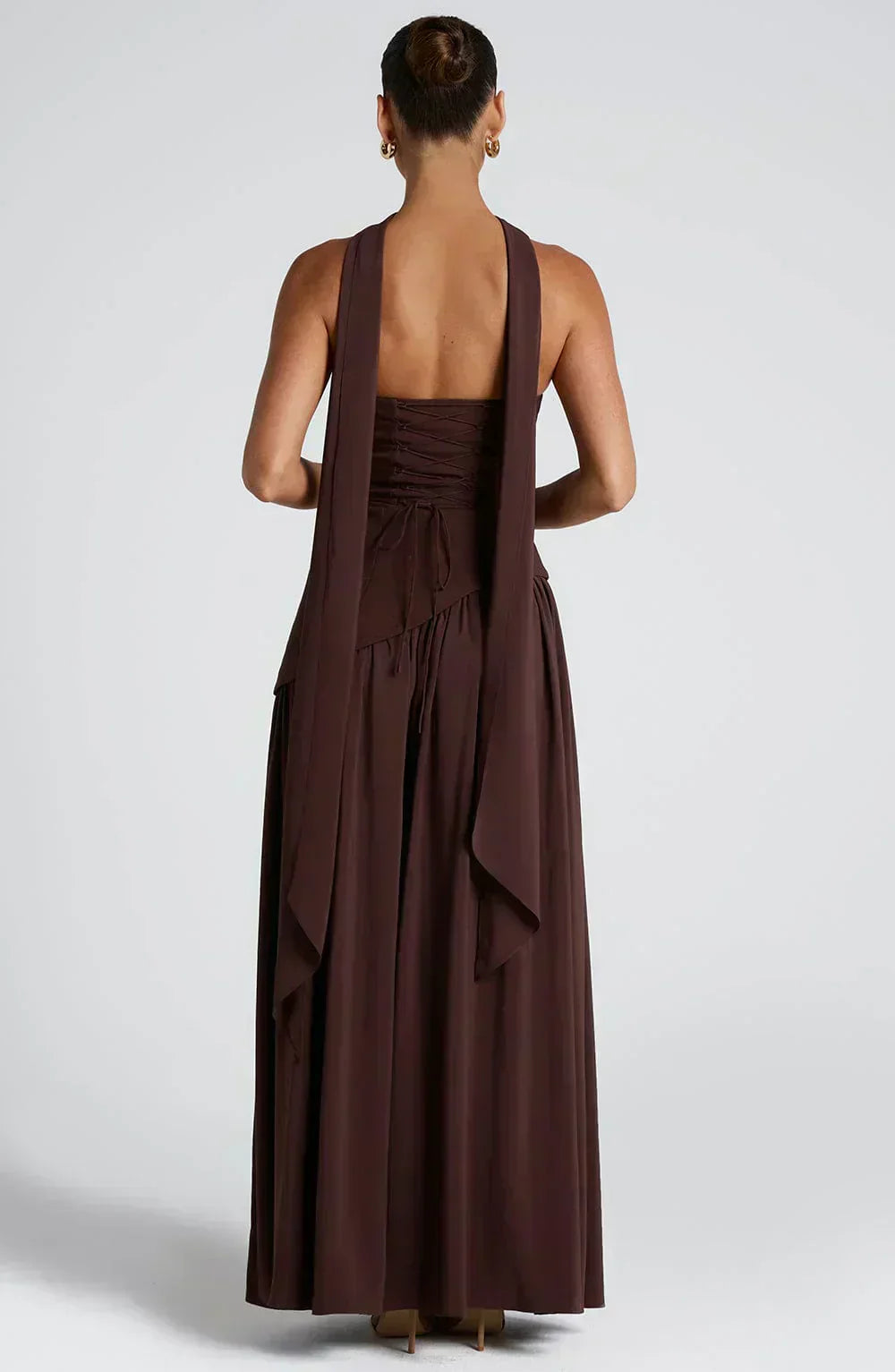 Zephyrine │ Women's Strapless Asymmetric Maxi Wedding Guest Dress With Halter Scarf