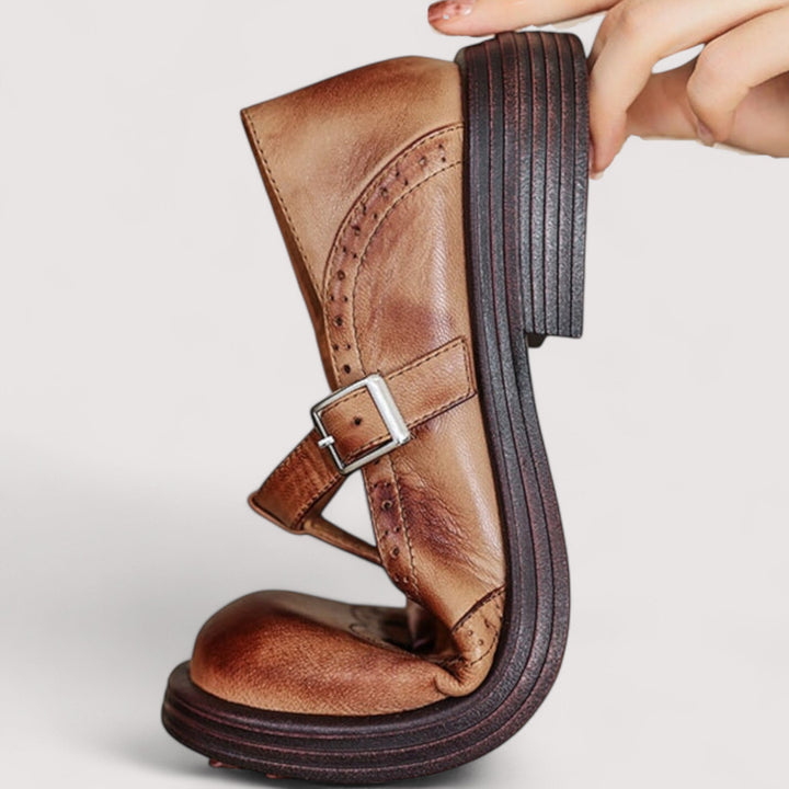 Constance │ Women's Leather Mary Jane Shoes With Buckle Fastening