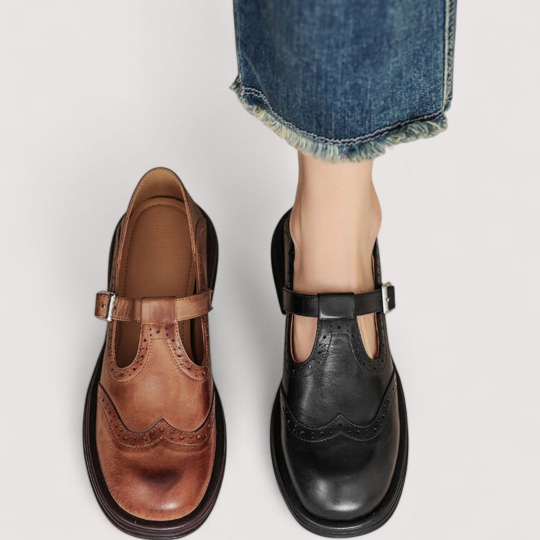 Constance │ Women's Leather Mary Jane Shoes With Buckle Fastening