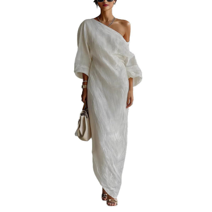 Penelope │ Women's Linen Blend Off Shoulder Lantern Sleeve Maxi Dress