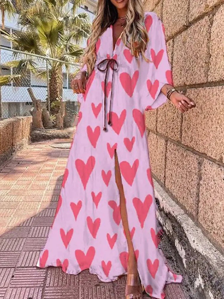 Sarah │ Women's Abstract Print V-Neck Kimono Sleeve Maxi Dress For Summer