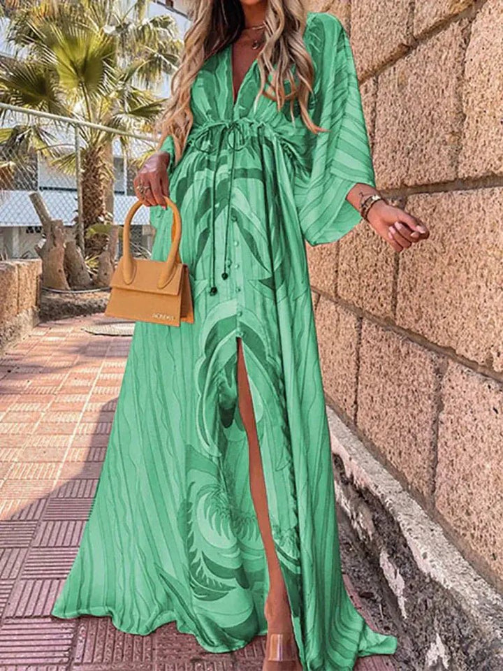 Sarah │ Women's Abstract Print V-Neck Kimono Sleeve Maxi Dress For Summer