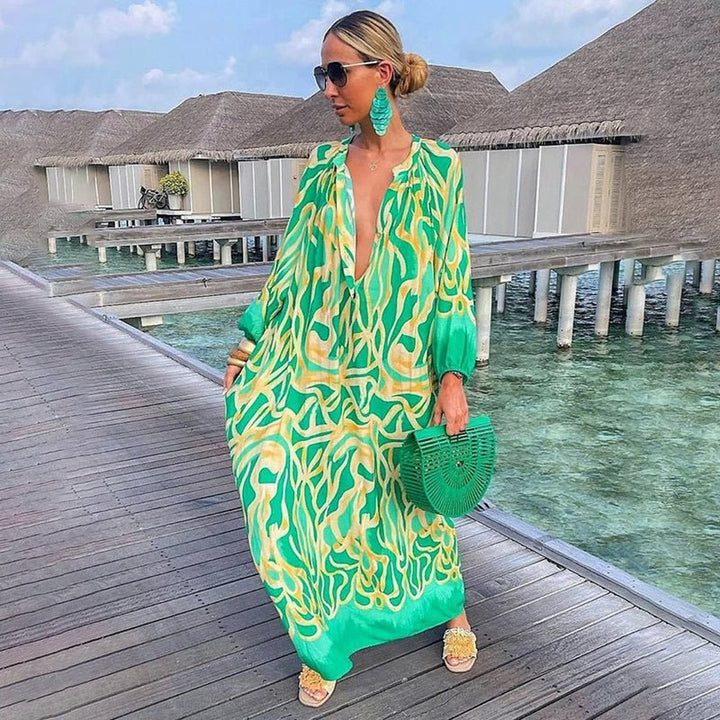 Violet │ Women's Abstract Print Kaftan Maxi Dress For Summer