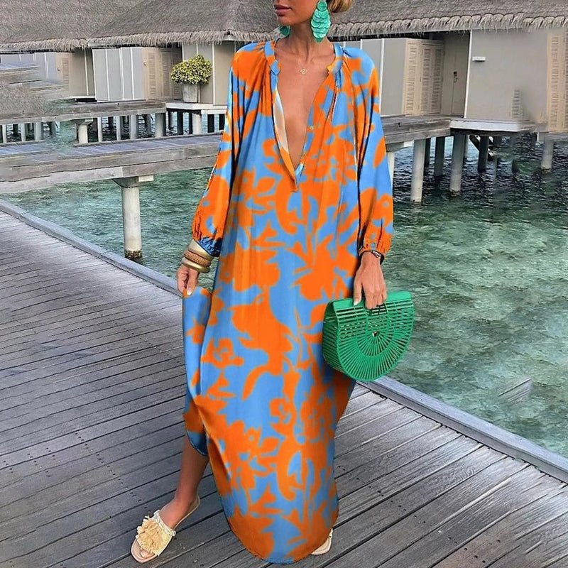 Violet │ Women's Abstract Print Kaftan Maxi Dress For Summer