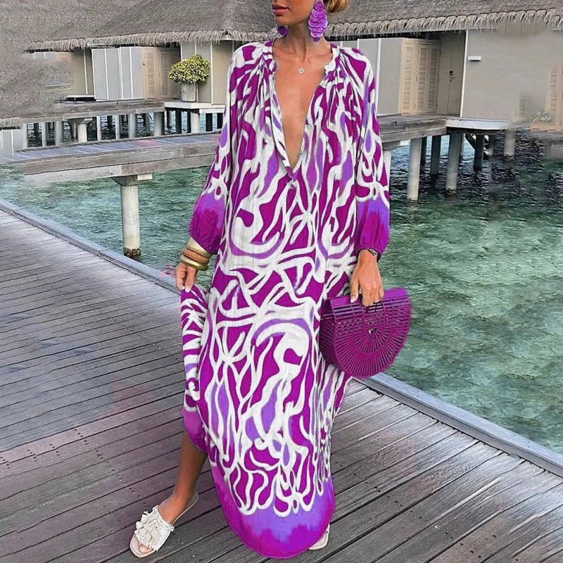 Violet │ Women's Abstract Print Kaftan Maxi Dress For Summer