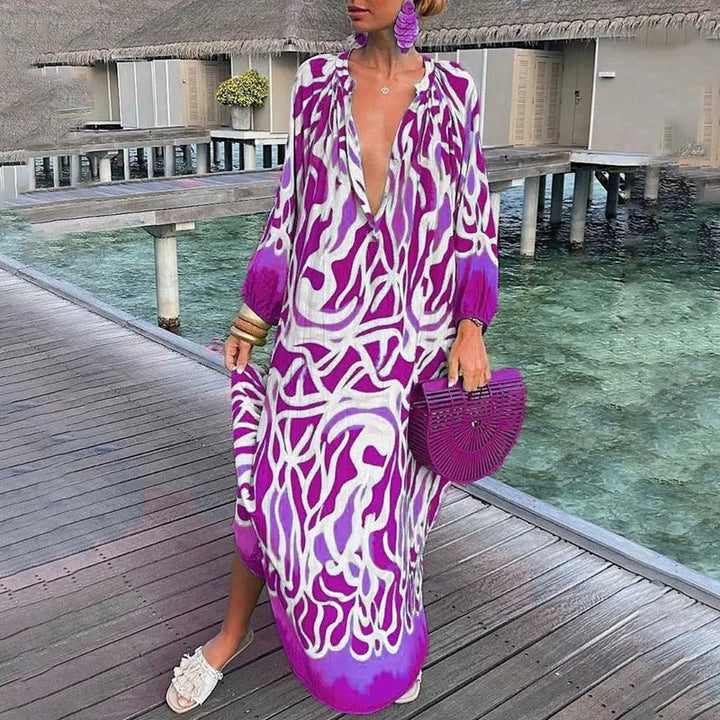 Violet │ Women's Abstract Print Kaftan Maxi Dress For Summer