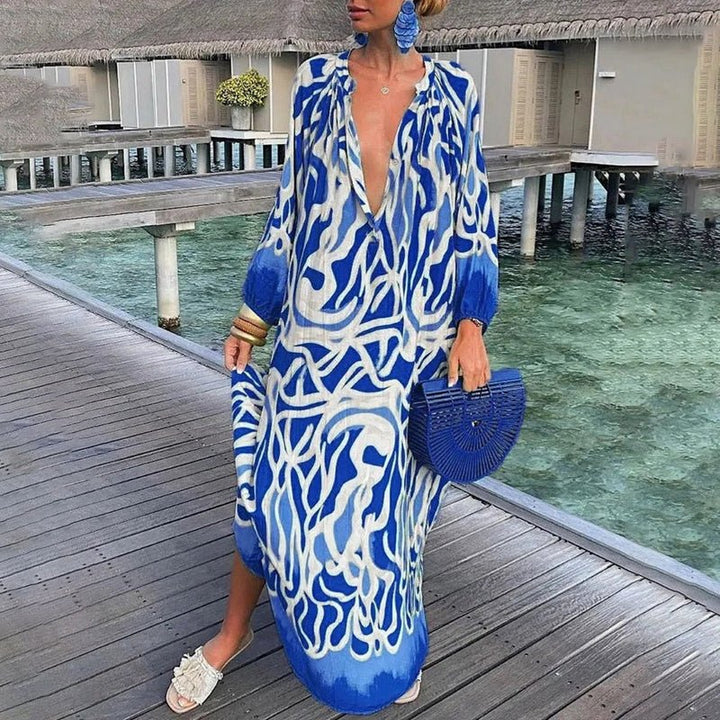 Violet │ Women's Abstract Print Kaftan Maxi Dress For Summer