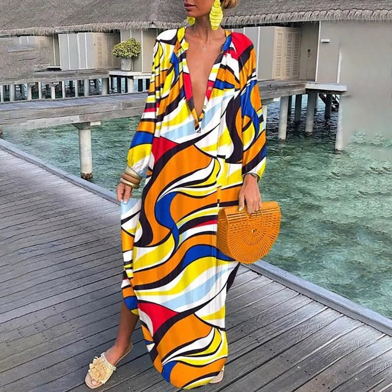Violet │ Women's Abstract Print Kaftan Maxi Dress For Summer