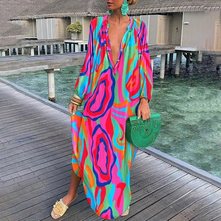 Violet │ Women's Abstract Print Kaftan Maxi Dress For Summer