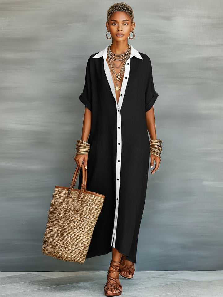 Agatha │ Women's Linen Blend Button Front Maxi Shirt Dress For Summer