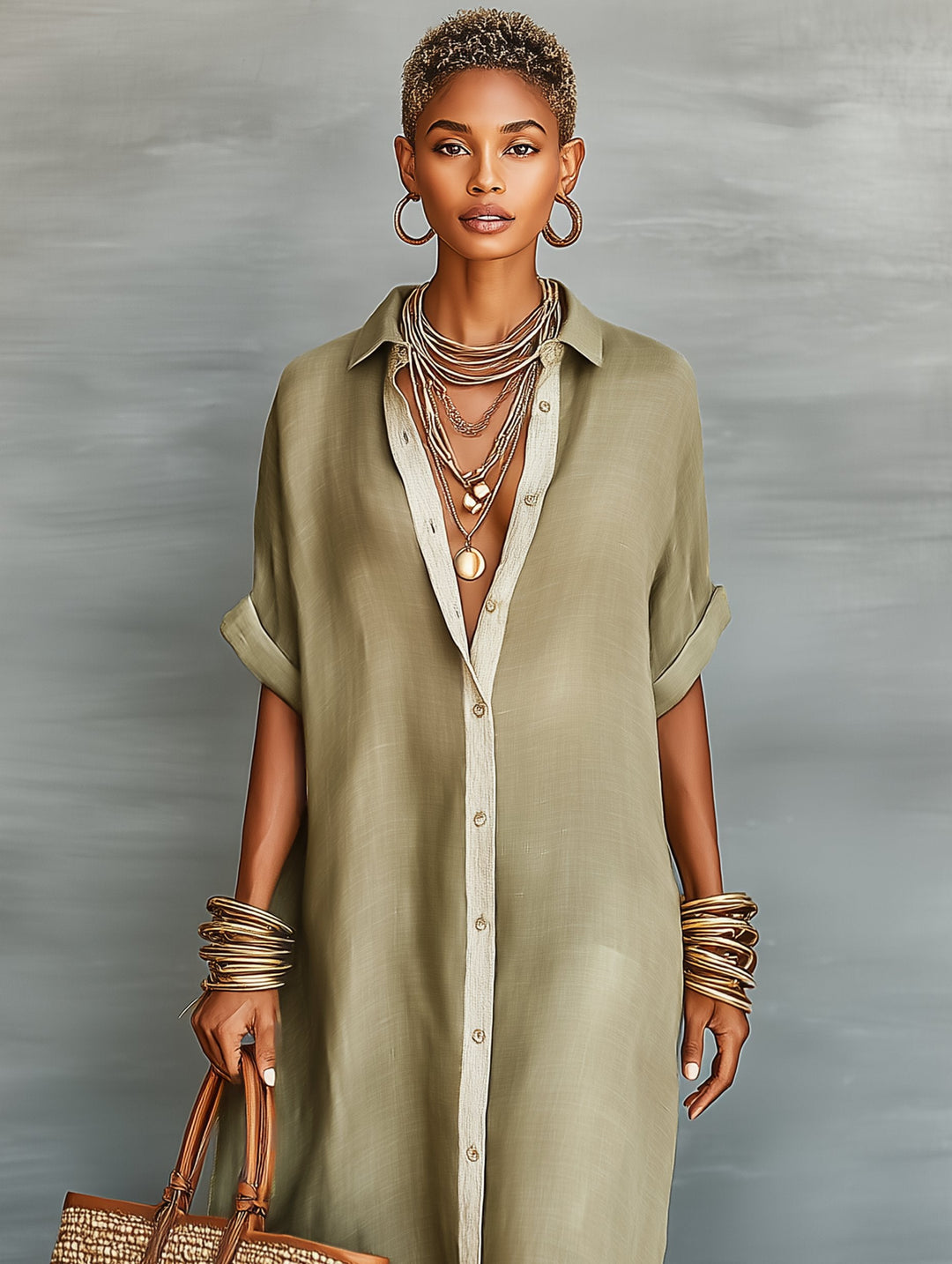 Agatha │ Women's Linen Blend Button Front Maxi Shirt Dress For Summer