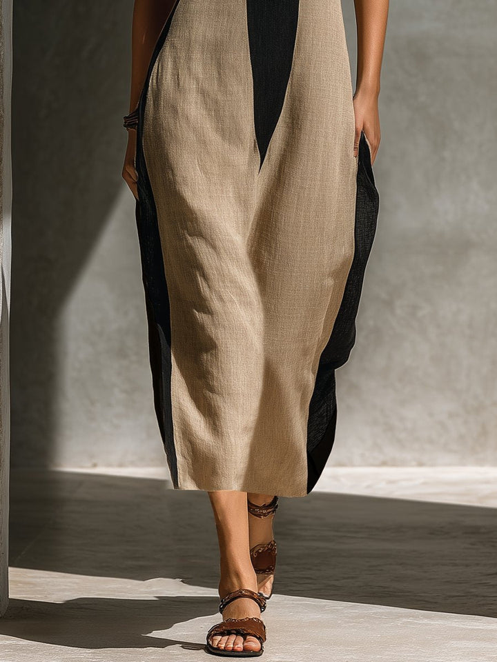 Lucy │ Women's Halter Neck Keyhole Cutout Colourblock Maxi Dress