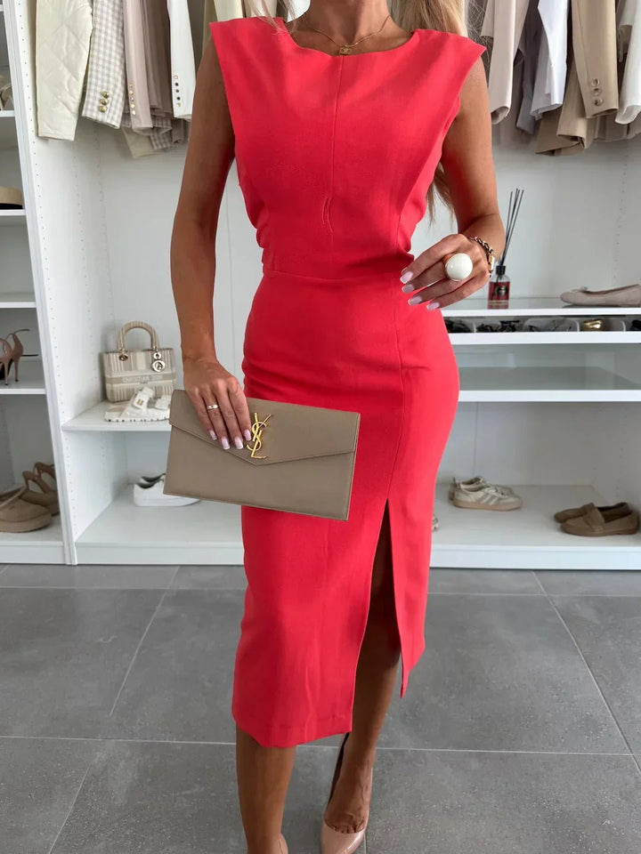 Caroline │ Women's Sleeveless Bodycon Midi Dress With Front Slit