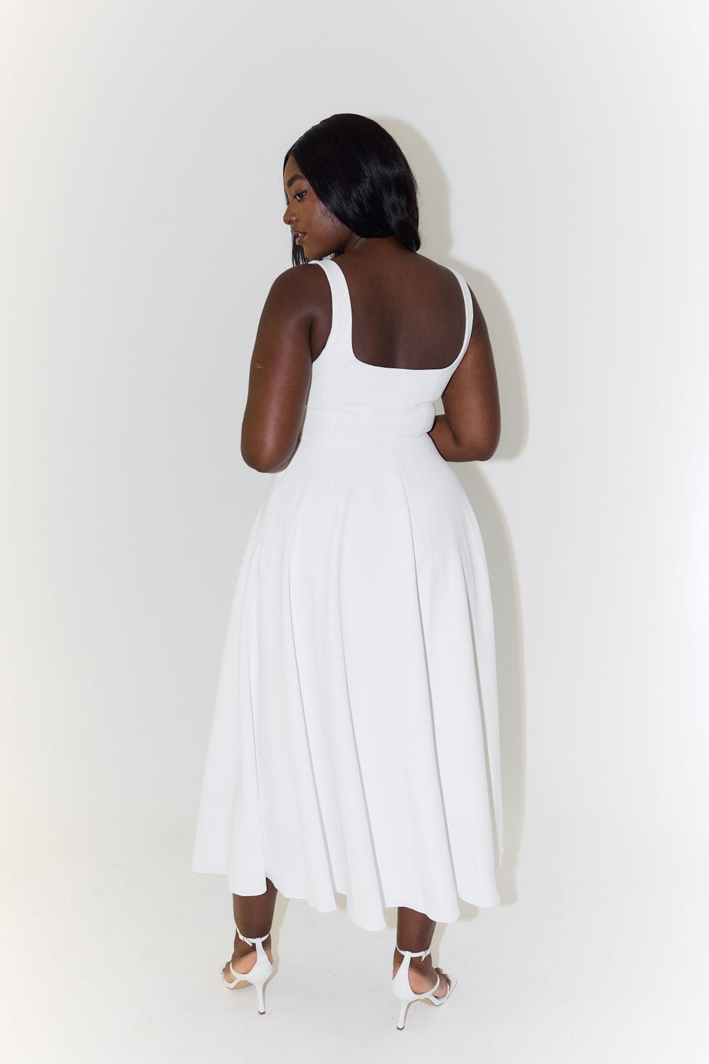 Cecily │ Women's Square Neck Sleeveless Pleated A-Line Midi Dress