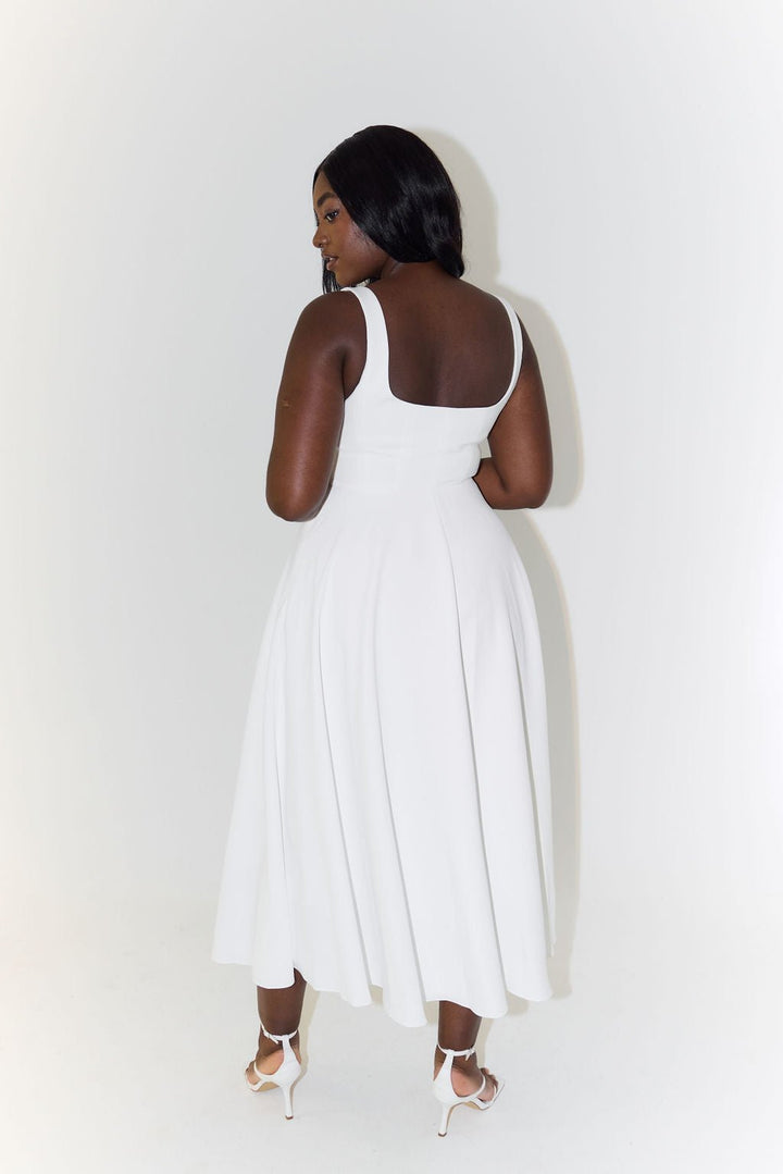 Cecily │ Women's Square Neck Sleeveless Pleated A-Line Midi Dress