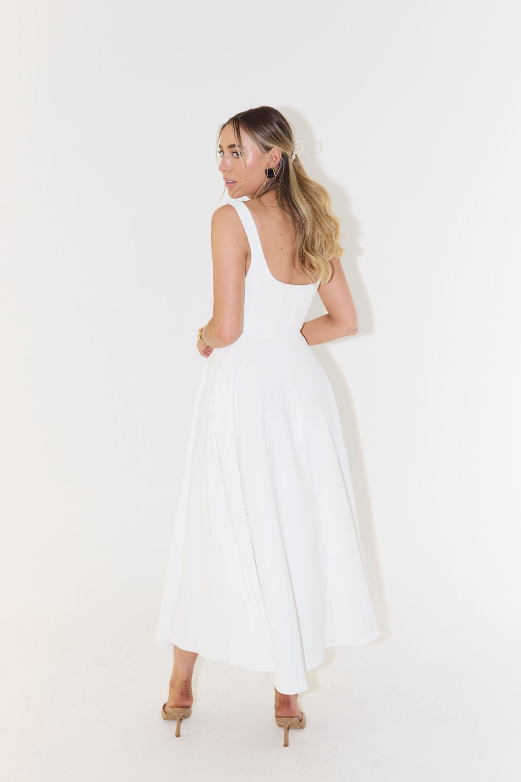Cecily │ Women's Square Neck Sleeveless Pleated A-Line Midi Dress