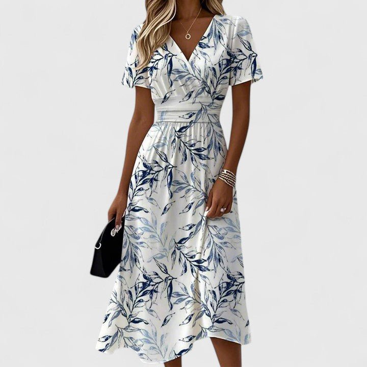 Eliza │ Women's Floral Flutter Sleeve V-Neck Midi Wrap Dress