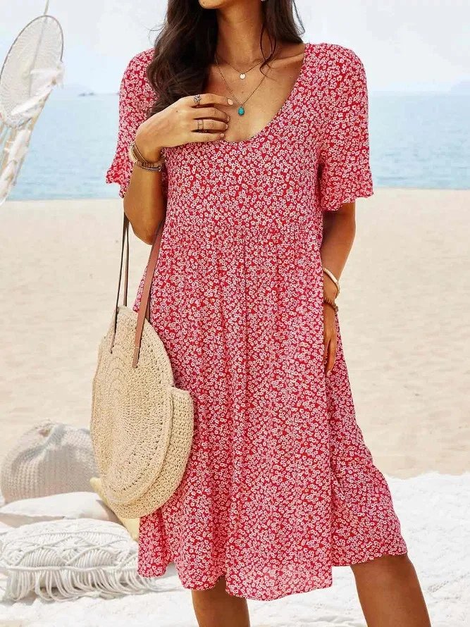Rosalind │ Women's Ditsy Floral Print V-Neck Midi Summer Dress With Flutter Sleeves