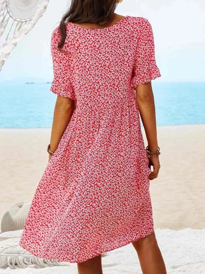 Rosalind │ Women's Ditsy Floral Print V-Neck Midi Summer Dress With Flutter Sleeves