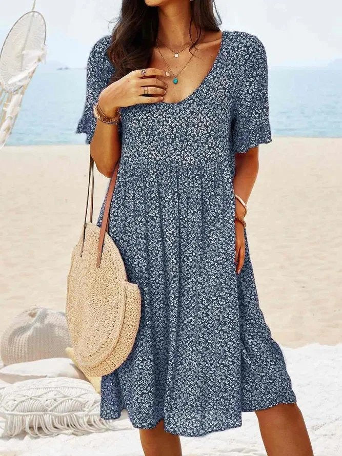 Rosalind │ Women's Ditsy Floral Print V-Neck Midi Summer Dress With Flutter Sleeves