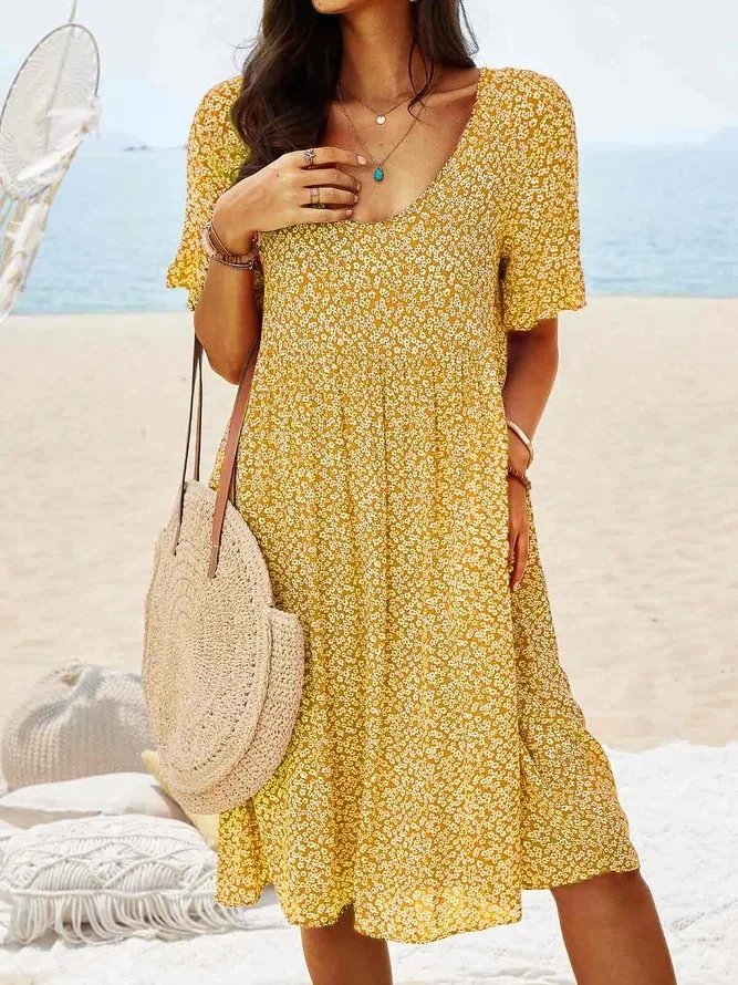 Rosalind │ Women's Ditsy Floral Print V-Neck Midi Summer Dress With Flutter Sleeves