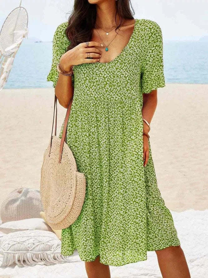 Rosalind │ Women's Ditsy Floral Print V-Neck Midi Summer Dress With Flutter Sleeves