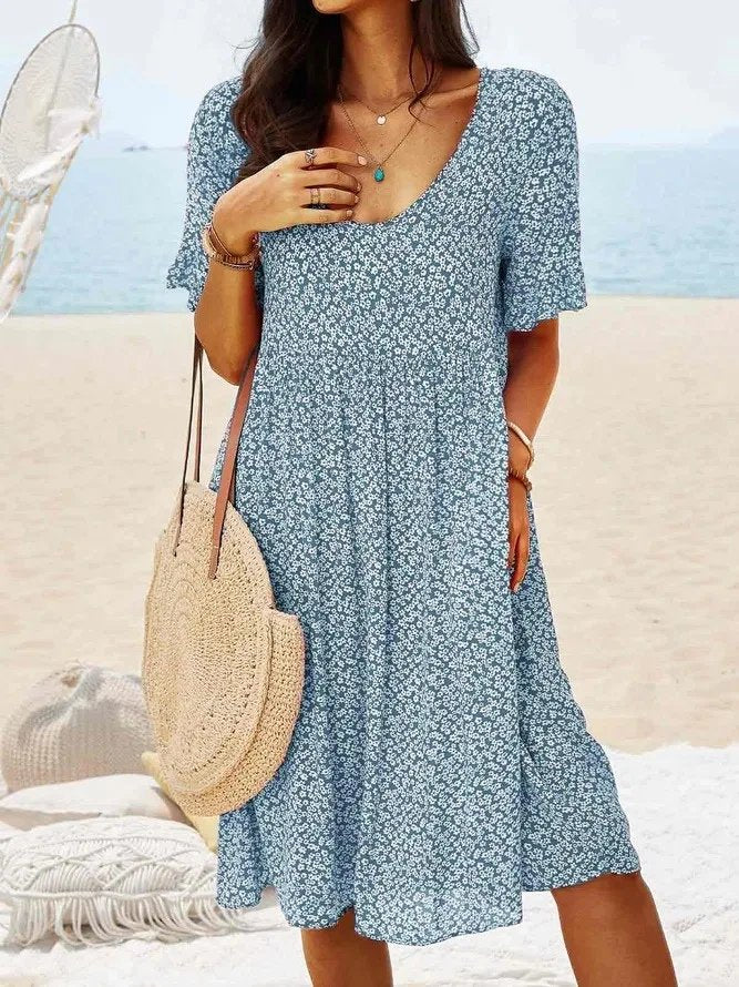 Rosalind │ Women's Ditsy Floral Print V-Neck Midi Summer Dress With Flutter Sleeves