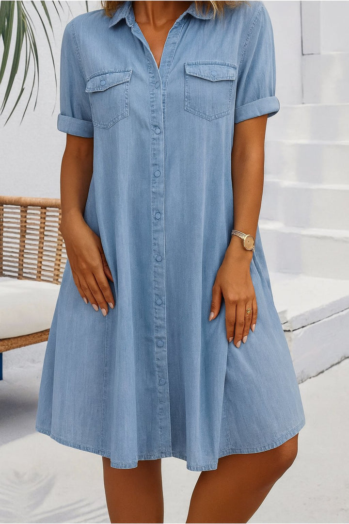 Augusta │ Women's Denim Shirt Dress With Button Front And Chest Pockets