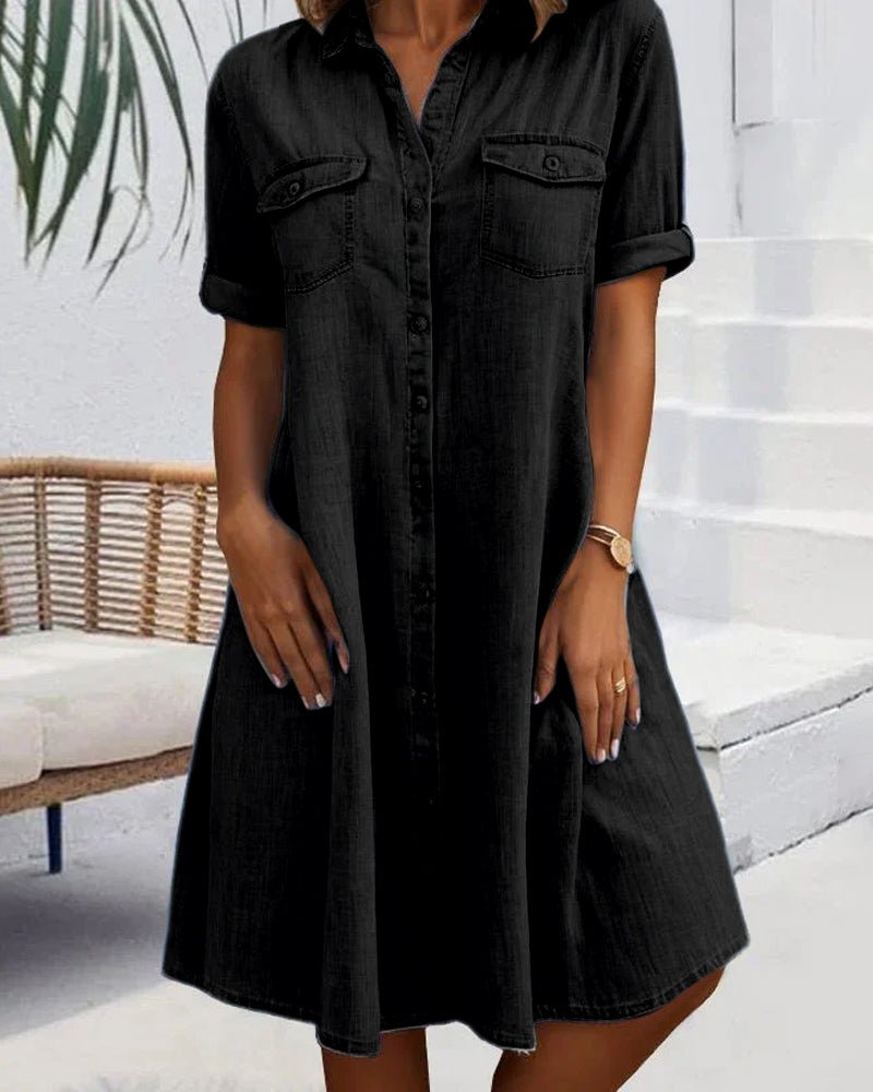 Augusta │ Women's Denim Shirt Dress With Button Front And Chest Pockets