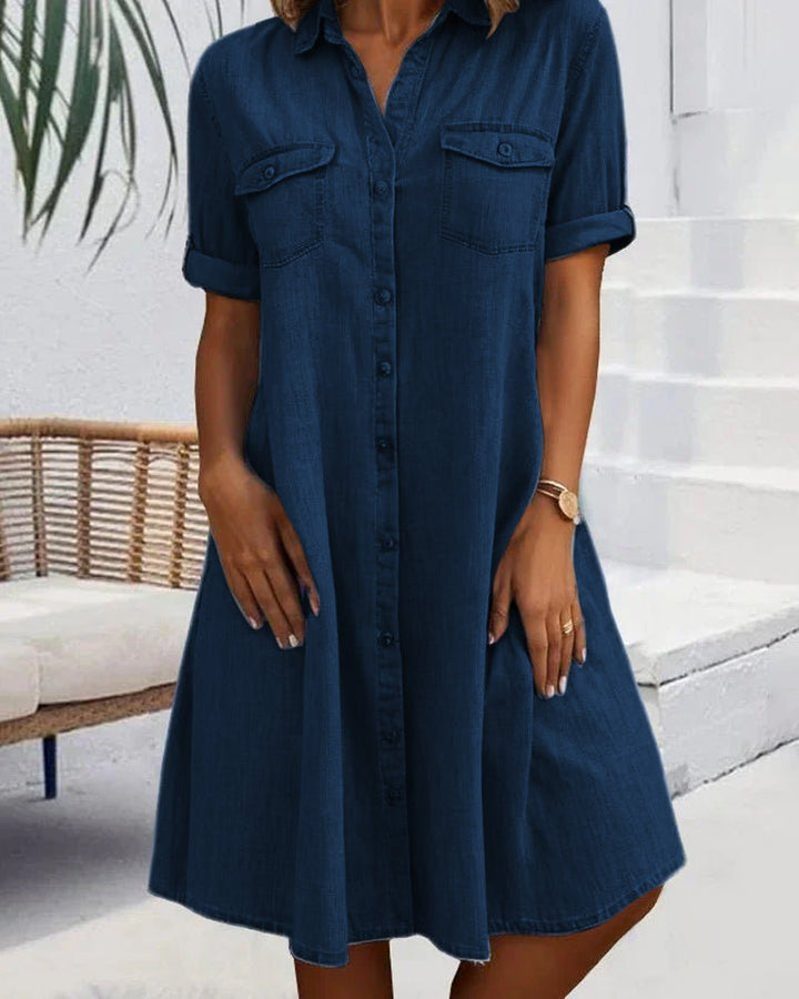Augusta │ Women's Denim Shirt Dress With Button Front And Chest Pockets
